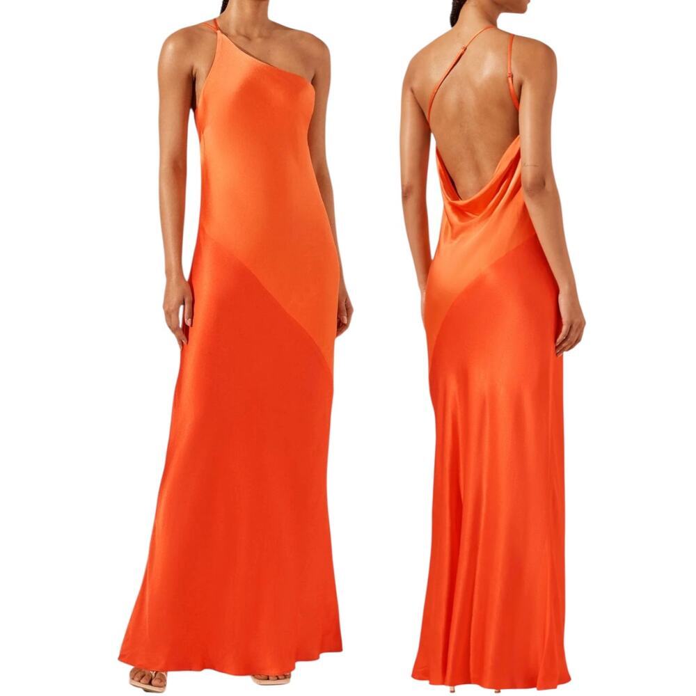Shona Joy Orange Ombre One-Shoulder Maxi Dress